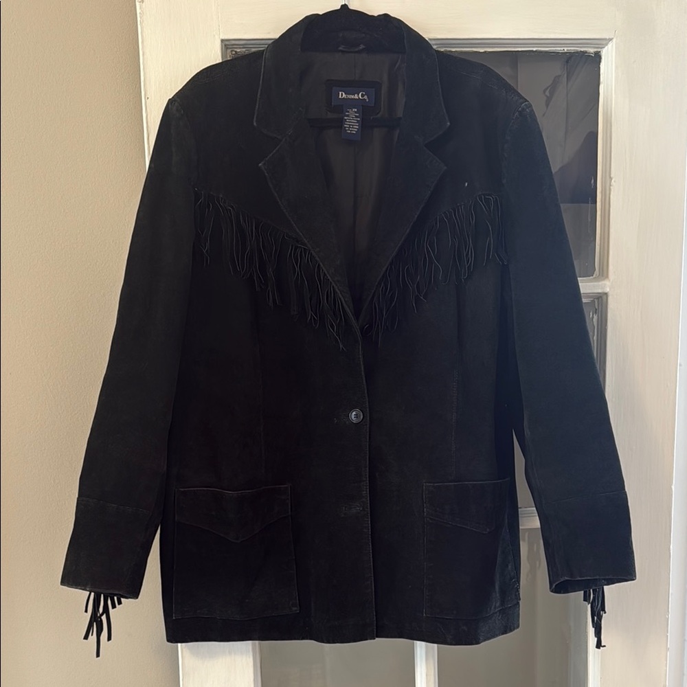 Denim&Co Black Suede Blazer with Fringe Details
